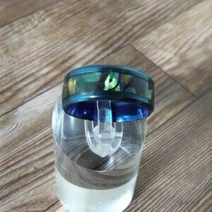 New Size 7, Blue Stainless Steel 8 MM Band Multicolor Unisex Ring